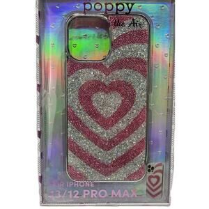 Glitter Pink Silver Hearts iPhone 13/12 Pro Max Rhinestone Coquette Princess NeW